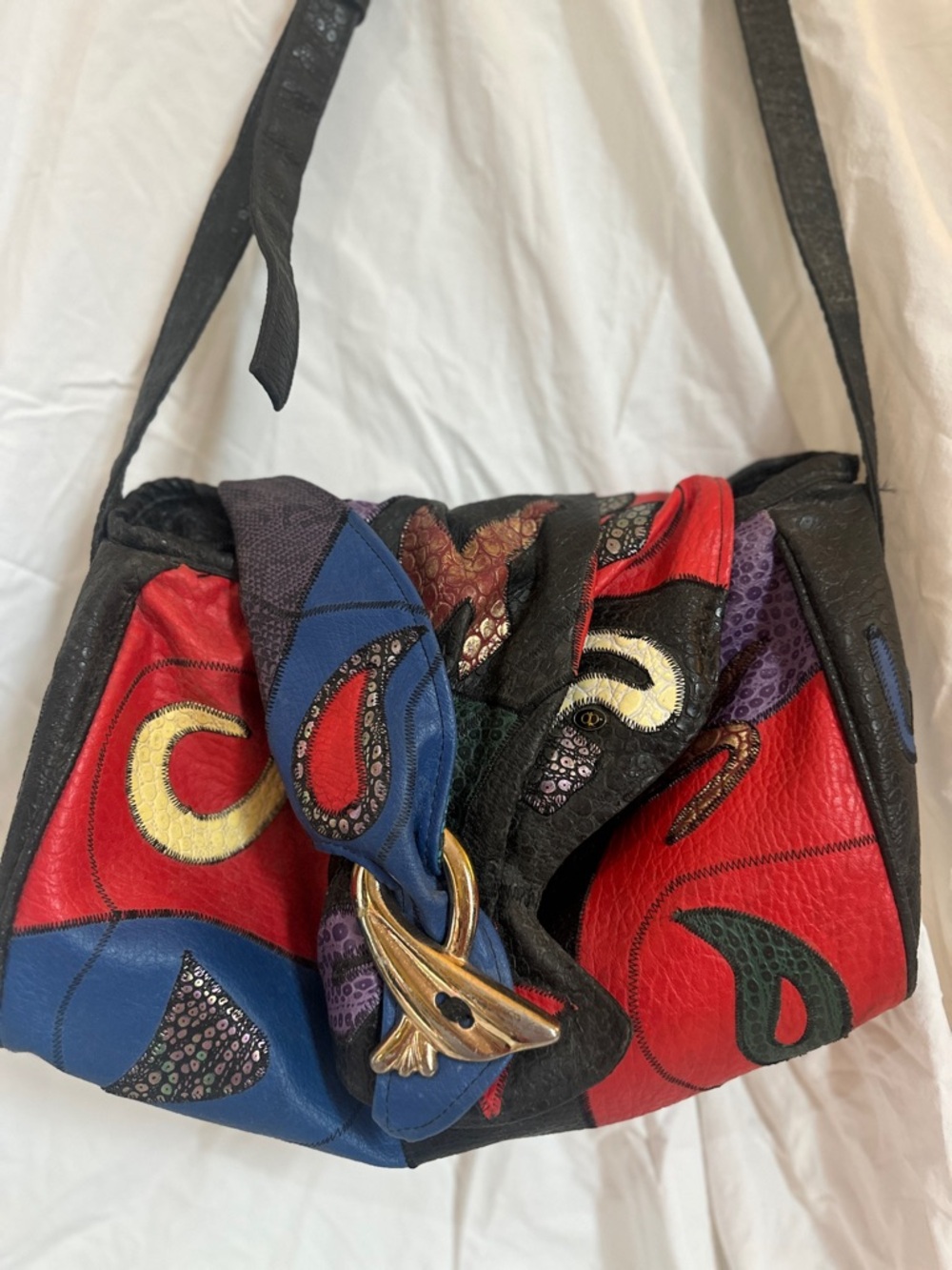Vintage 80s Patchwork Red Multi Leather Shoulder Bag